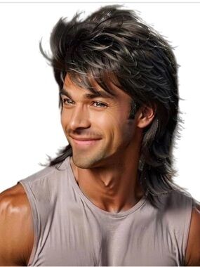 Sabosi Men’s Black Mullet Wig 80s Rocker Costume Wig